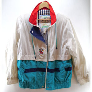 Izzi‎ Jacket Size Medium Nautical white Blue turquoise Pads Vintage 80's